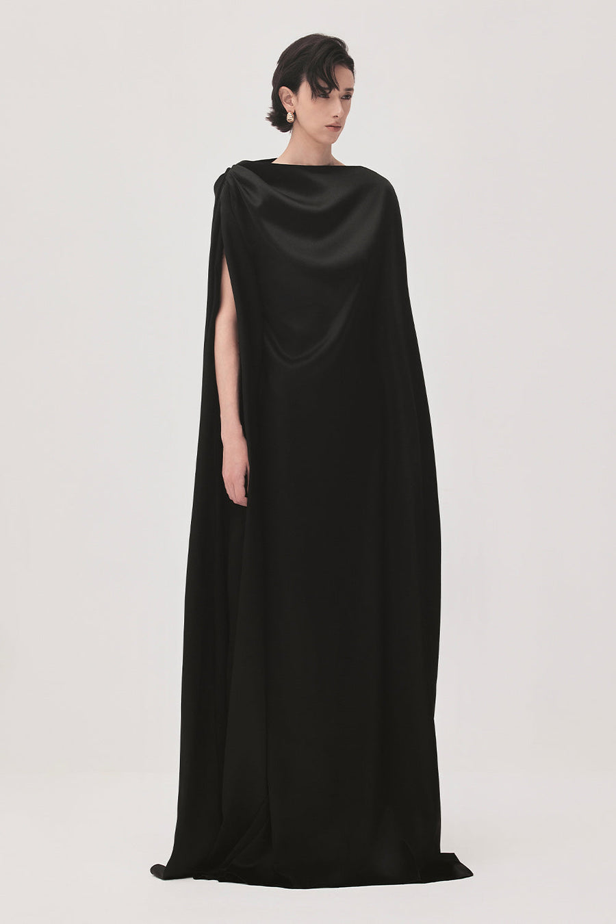 Quyen Trapezoid Boat Neck Satin Maxi Dress 8