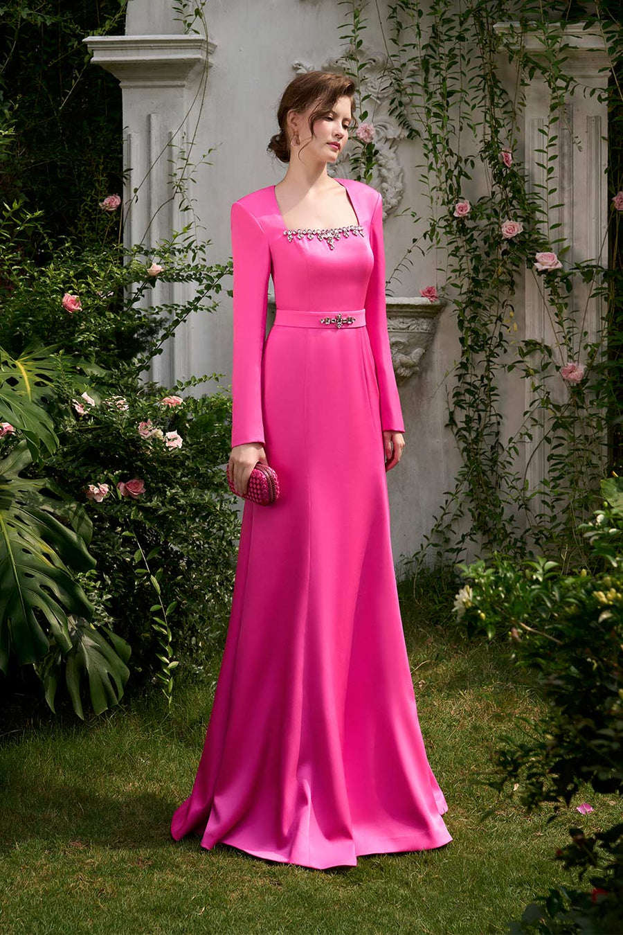 Jordan Trumpet Queen Anne Neck Silk Floor Length Dress Gown Dress I.H.F Atelier