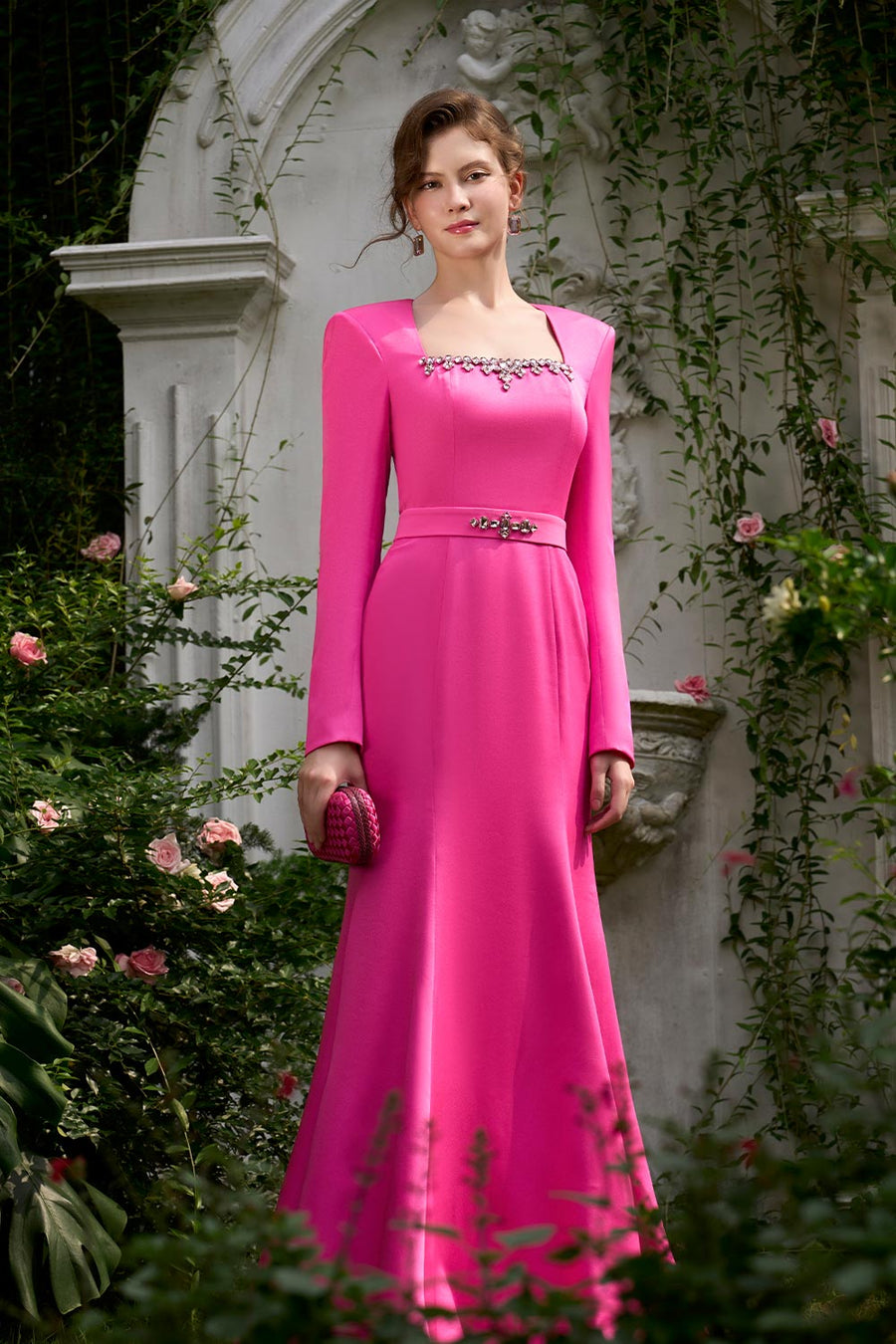 Jordan Trumpet Queen Anne Neck Silk Floor Length Dress Gown Dress I.H.F Atelier