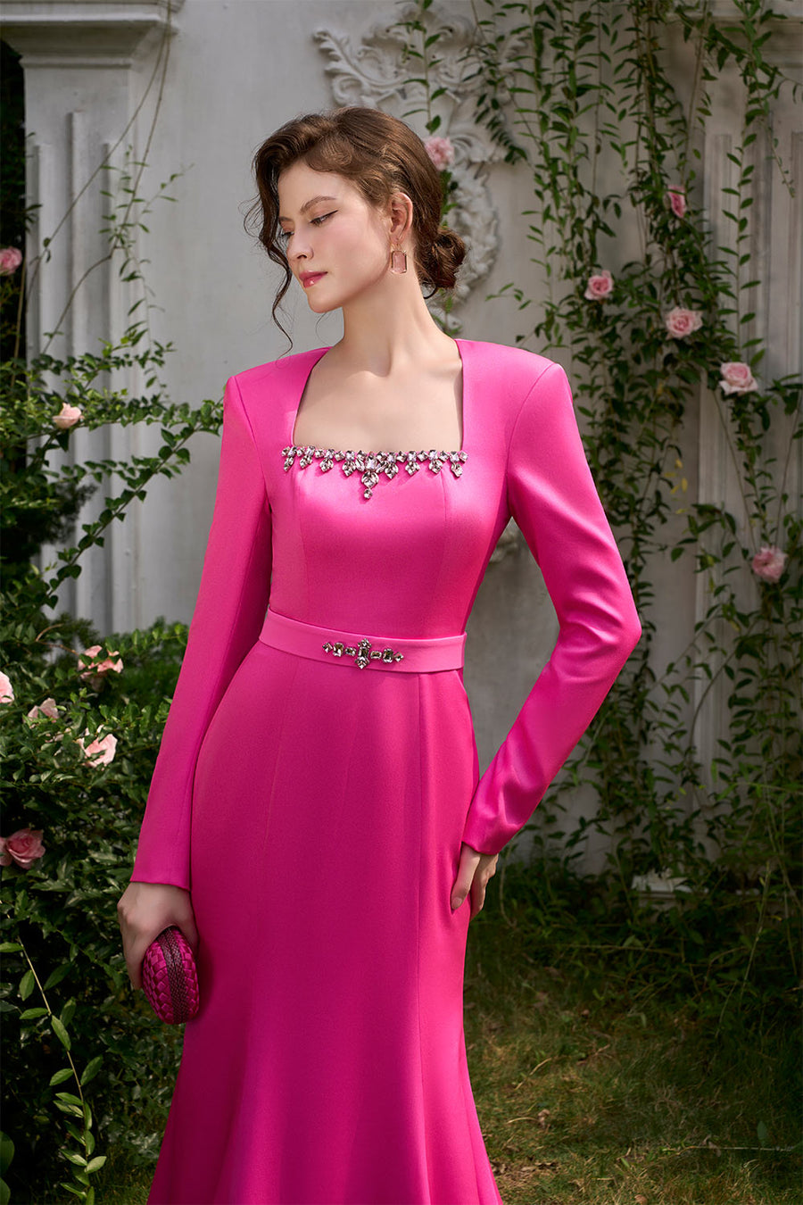 Jordan Trumpet Queen Anne Neck Silk Floor Length Dress Gown Dress I.H.F Atelier