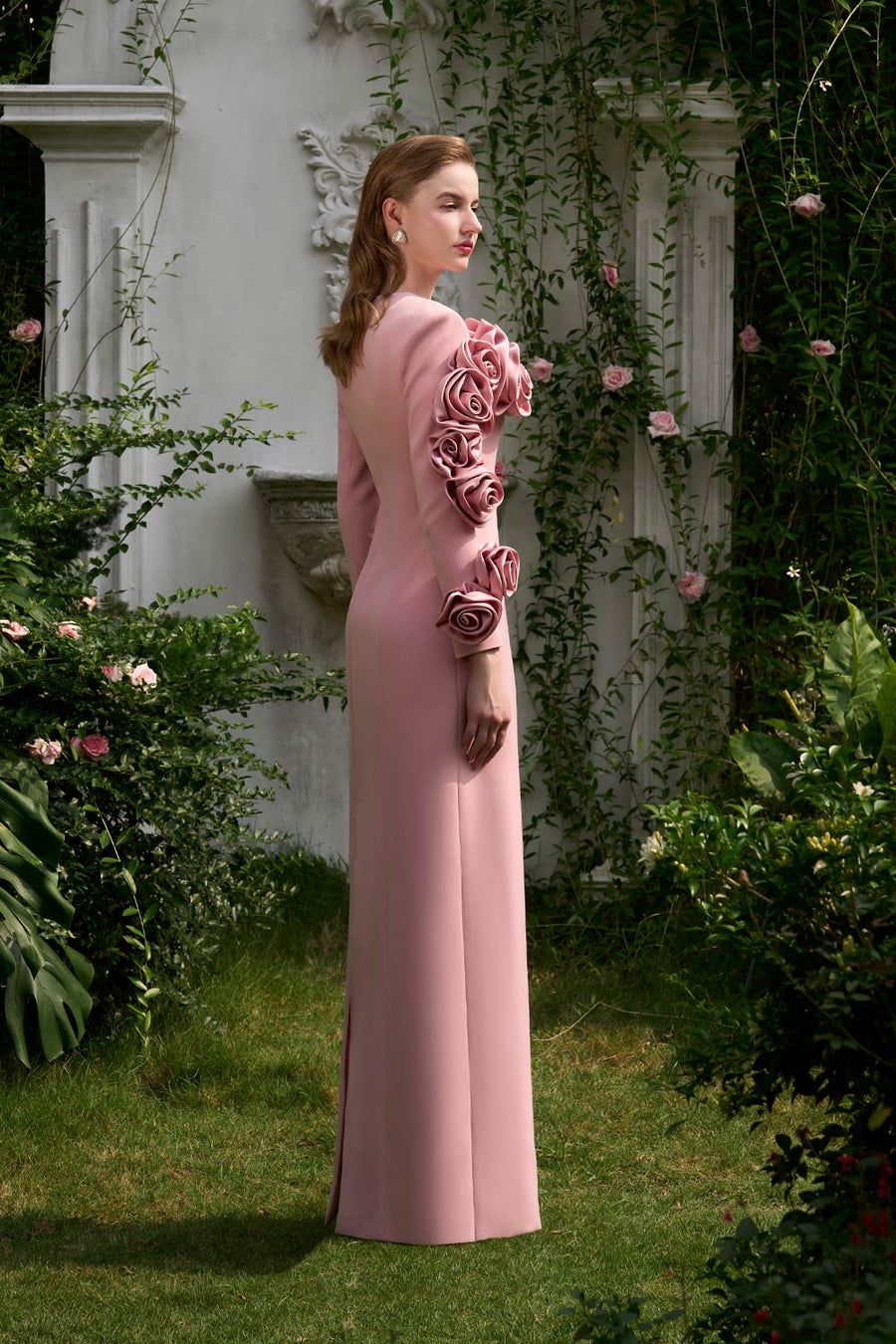 Laurel Sheath Flower Applique Silk Crepe Floor Length Dress Gown Dress I.H.F Atelier