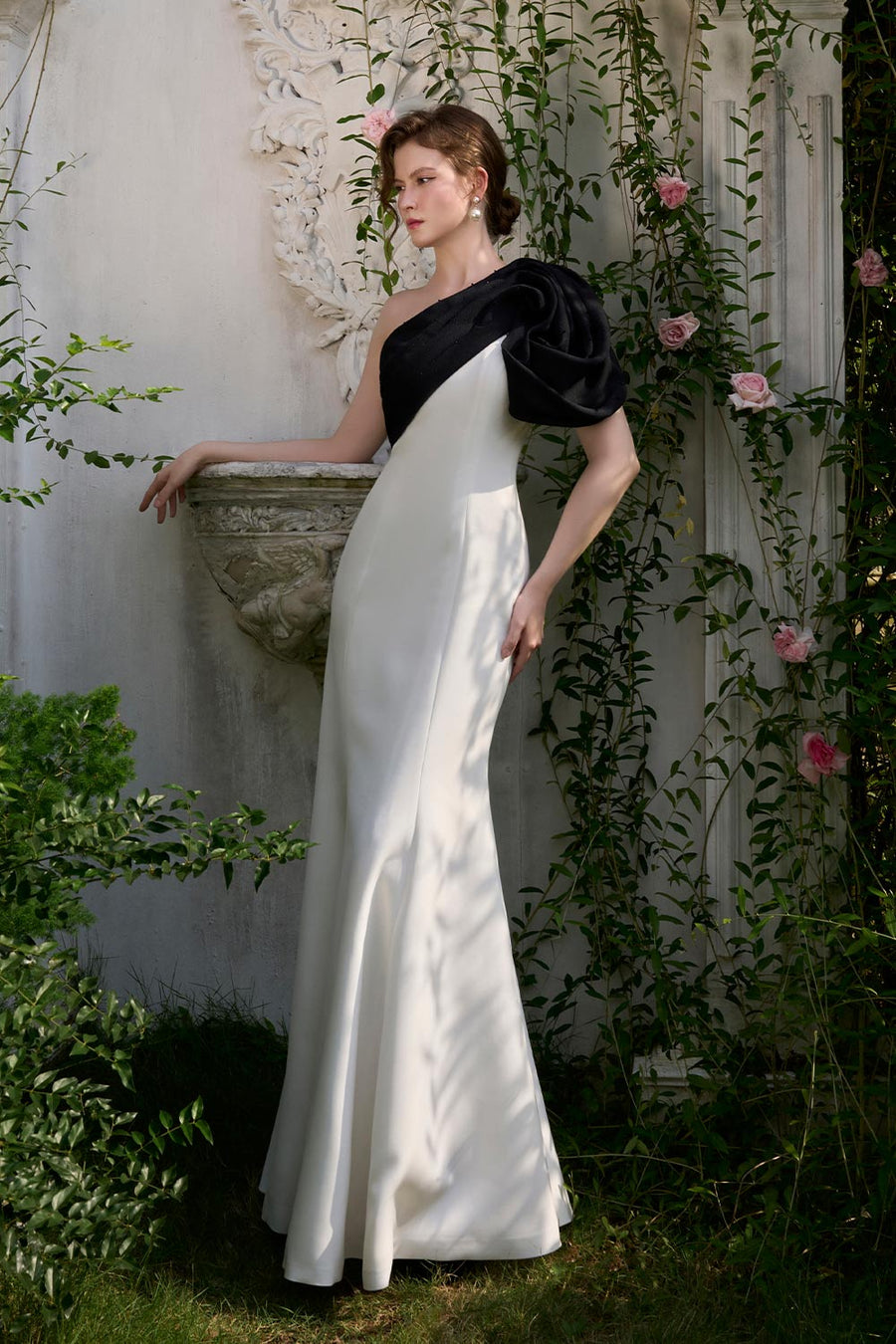 Annie Trumpet One Shoulder Organza Crepe Floor Length Dress Gown Dress I.H.F Atelier