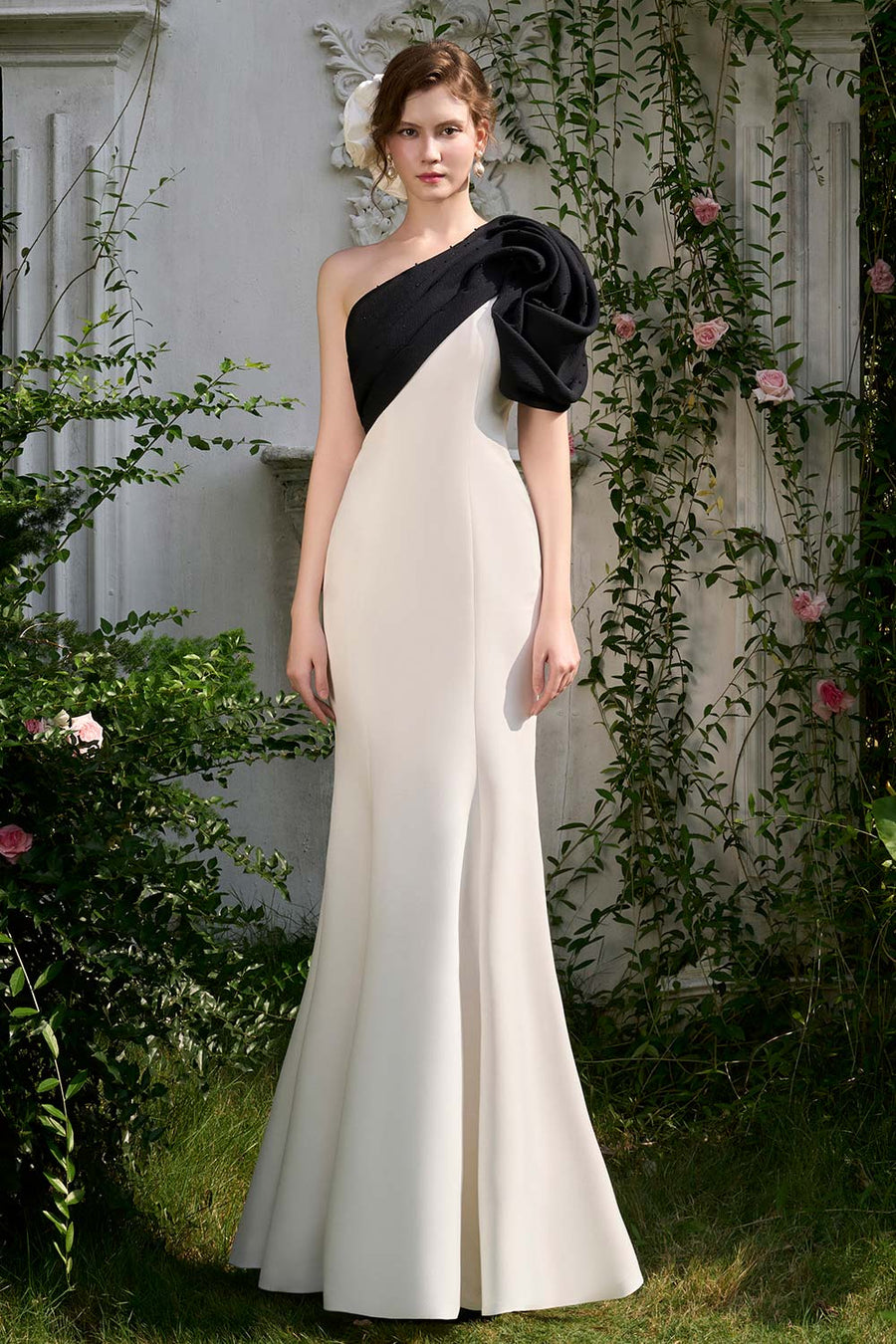 Annie Trumpet One Shoulder Organza Crepe Floor Length Dress Gown Dress I.H.F Atelier