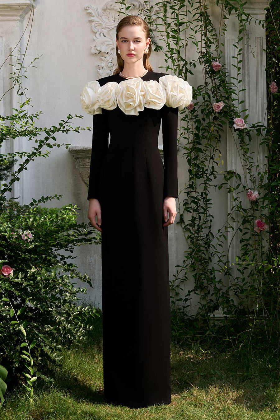 Denver Sheath Flower Applique Crepe Floor Length Dress Gown Dress I.H.F Atelier