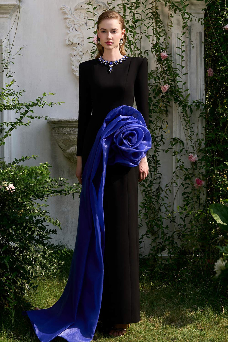 Azalea Sheath Floral Organza Crepe Floor Length Dress Gown Dress I.H.F Atelier