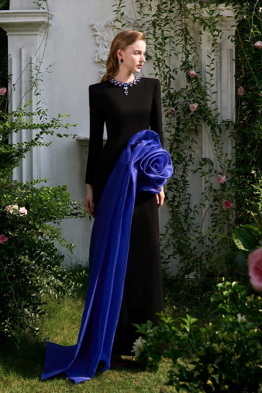 Azalea Sheath Floral Organza Crepe Floor Length Dress Gown Dress I.H.F Atelier