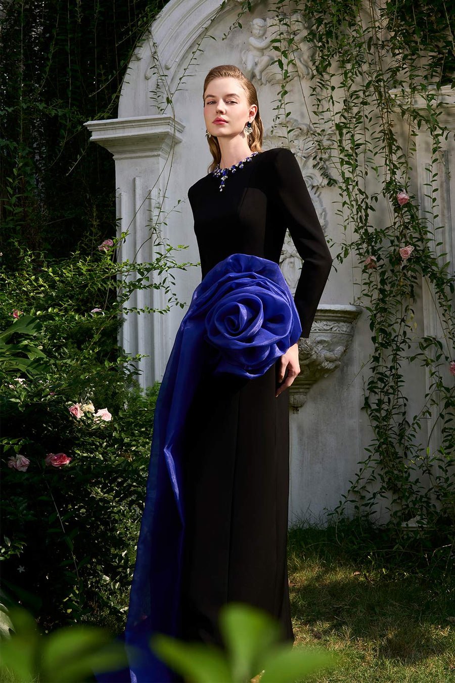 Azalea Sheath Floral Organza Crepe Floor Length Dress Gown Dress I.H.F Atelier