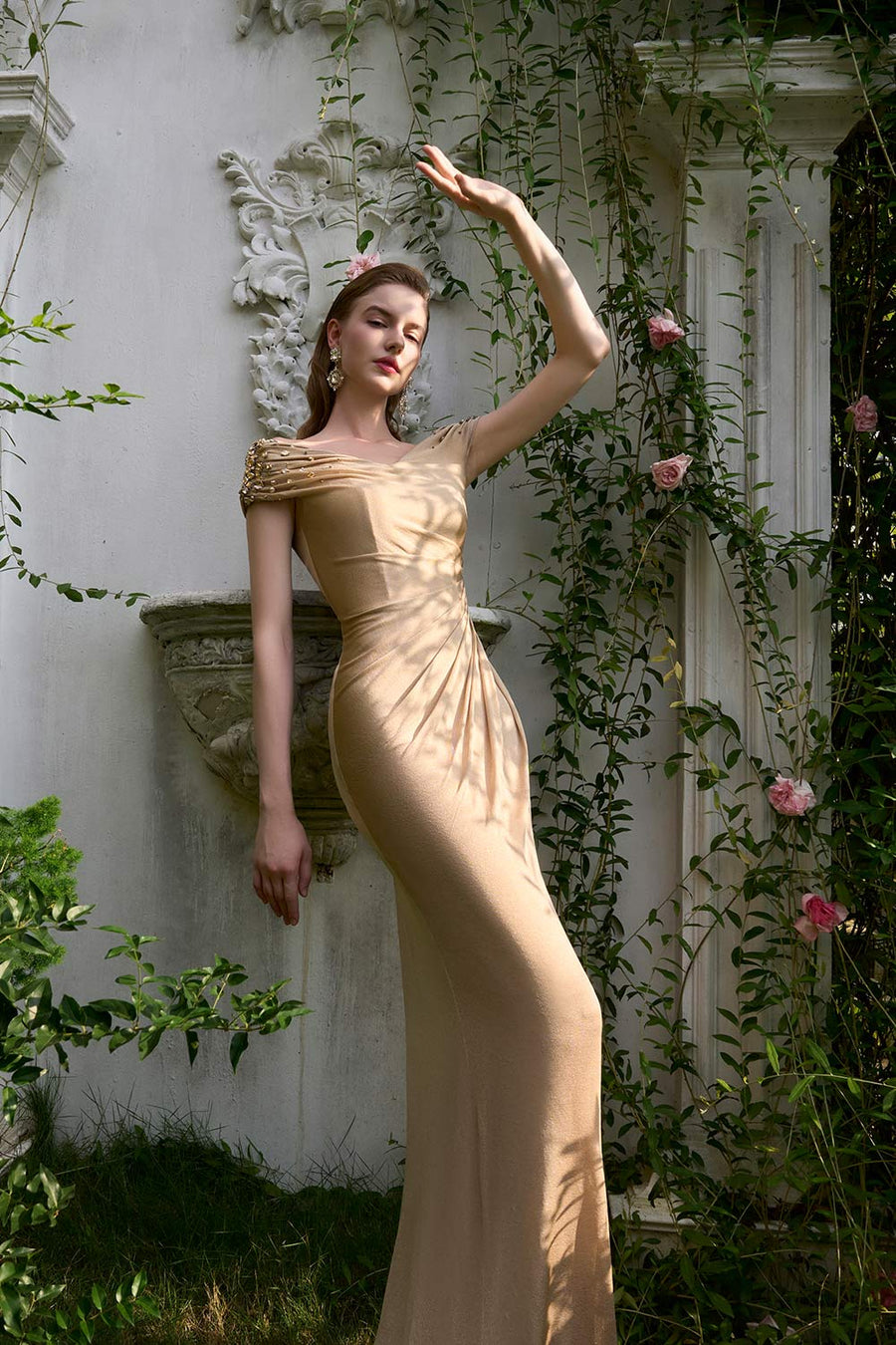 Hazel Bodycon Draped Jersey Floor Length Dress Gown Dress I.H.F Atelier