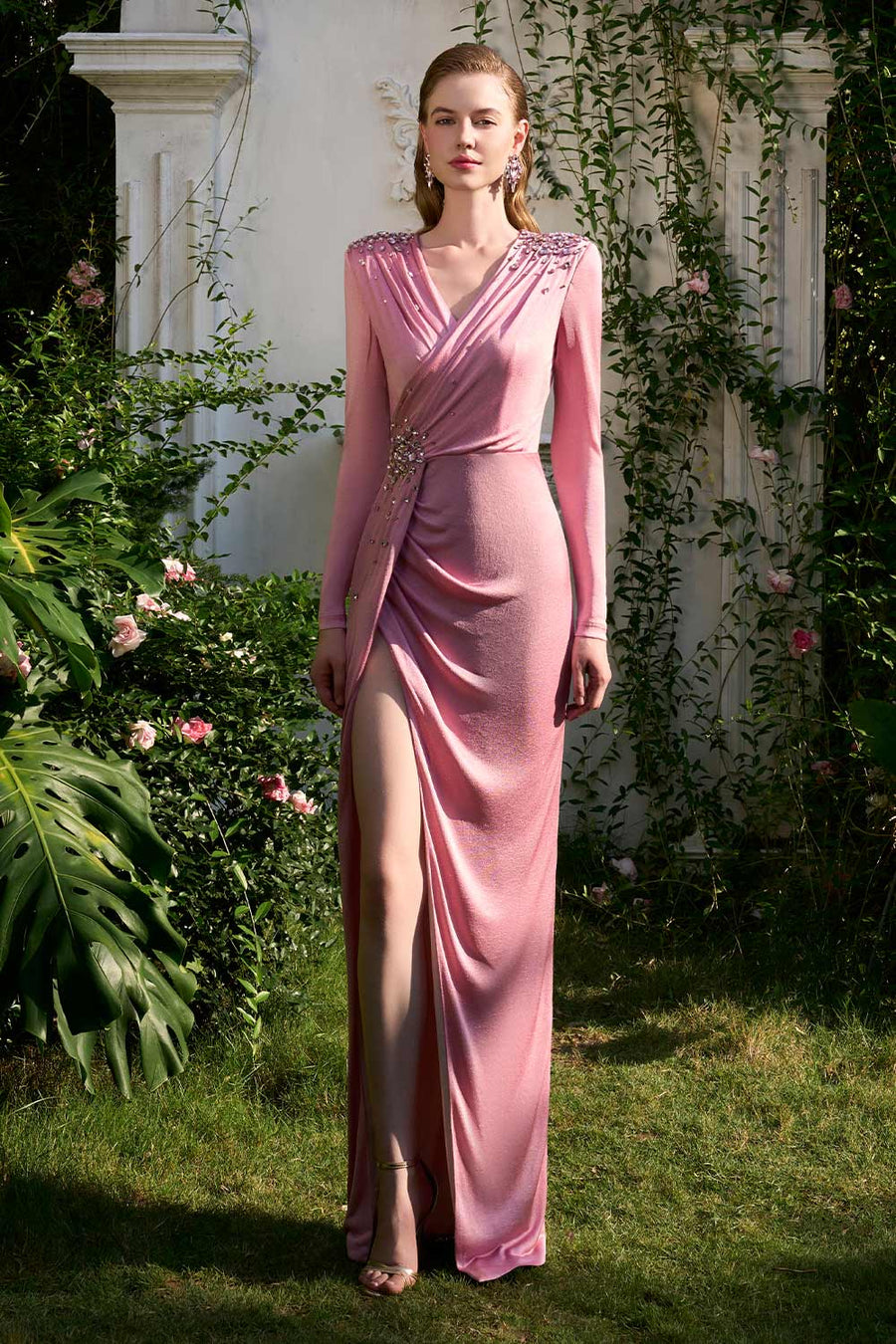 Freya Wrap V-Neck Jersey Floor Length Dress Gown Dress I.H.F Atelier