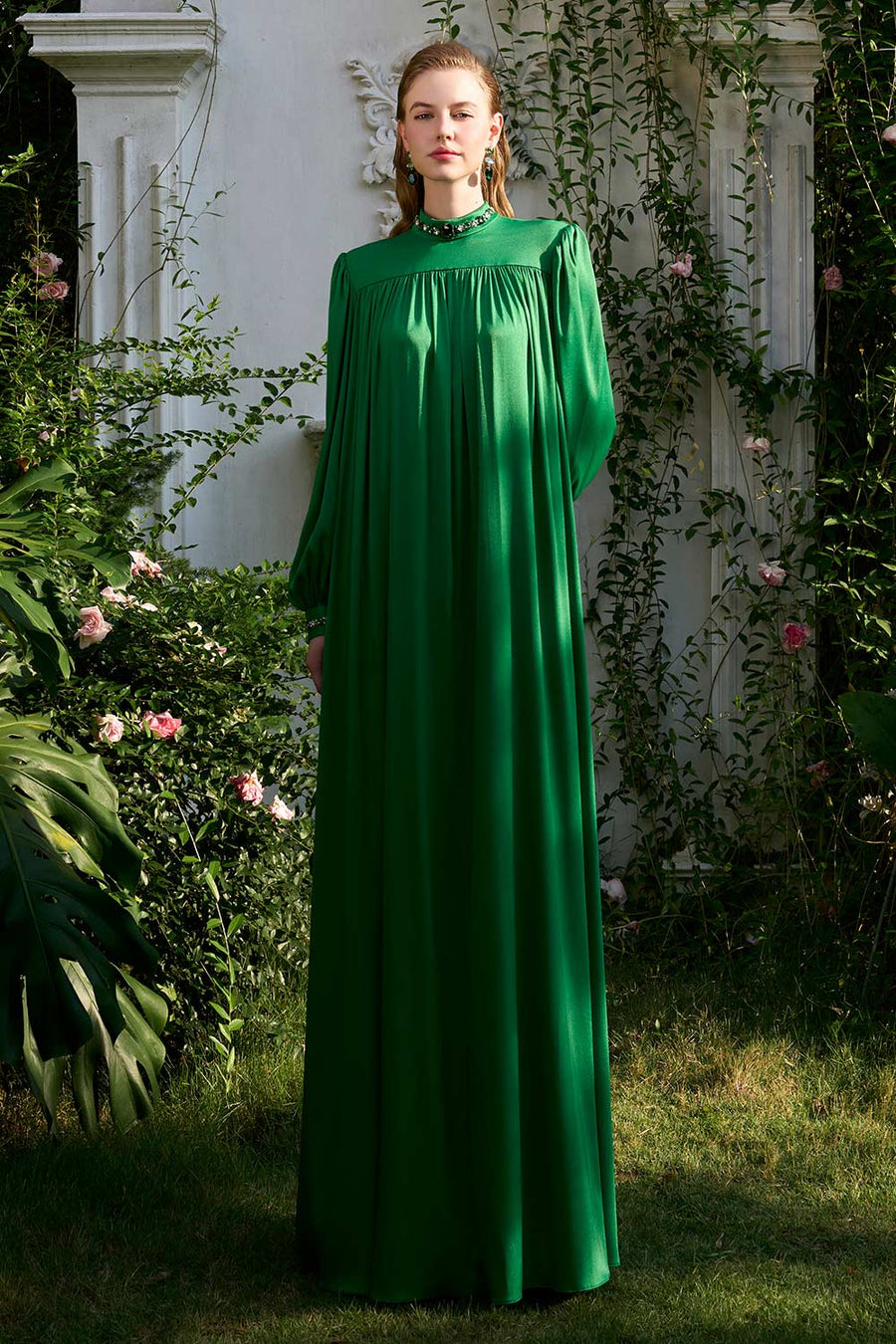 Yareli Flared Gathered Silk Floor Length Dress Gown Dress I.H.F Atelier