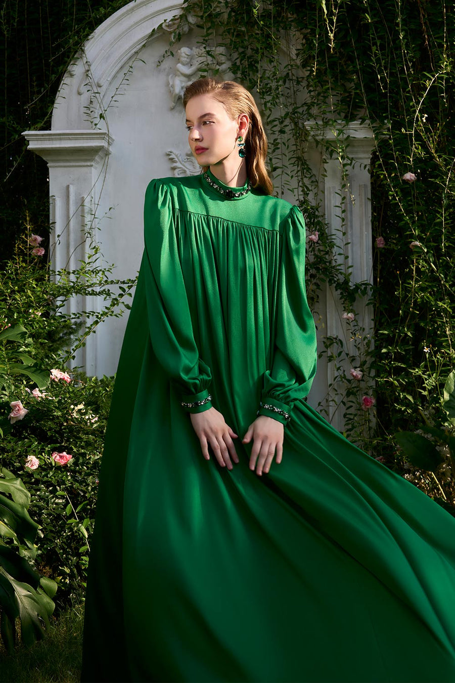 Yareli Flared Gathered Silk Floor Length Dress Gown Dress I.H.F Atelier