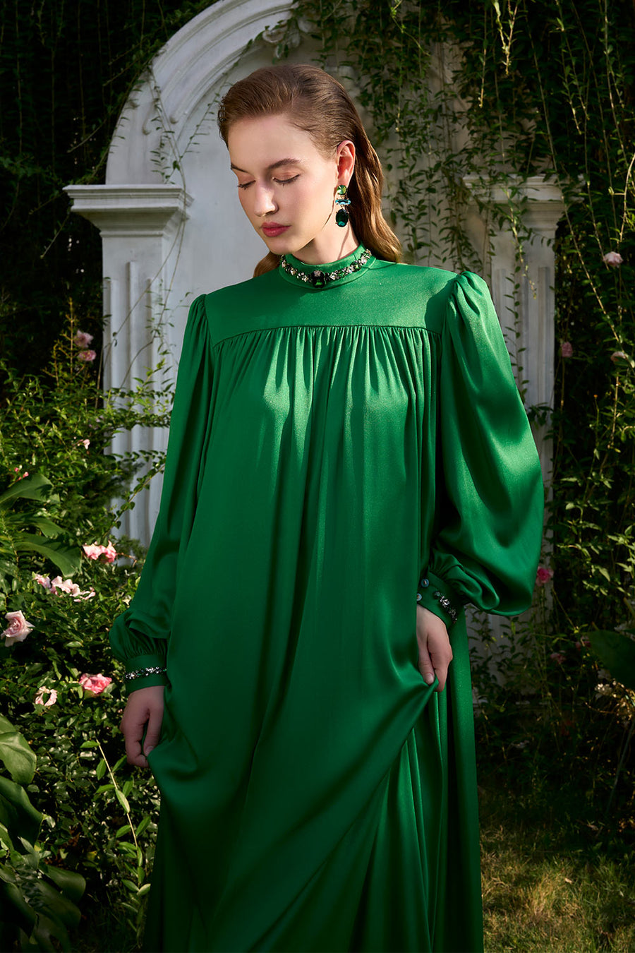 Yareli Flared Gathered Silk Floor Length Dress Gown Dress I.H.F Atelier