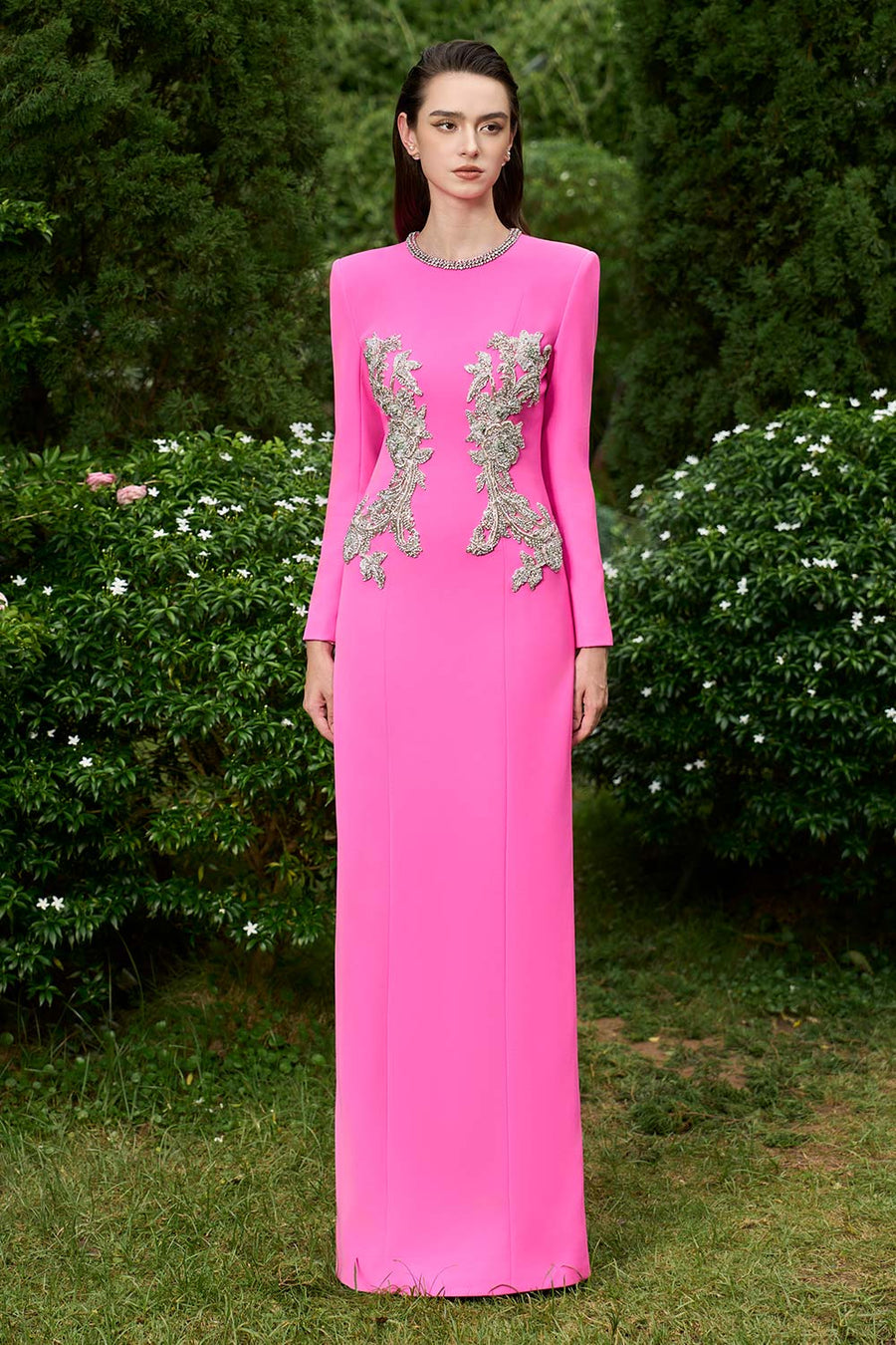 Joy Sheath Jewel Neck Crepe Floor Length Dress Gown Dress I.H.F Atelier