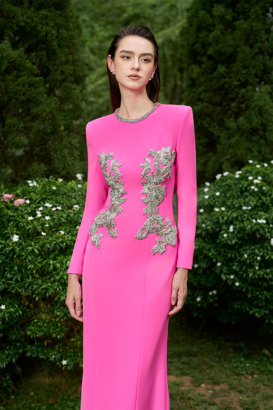 Joy Sheath Jewel Neck Crepe Floor Length Dress Gown Dress I.H.F Atelier