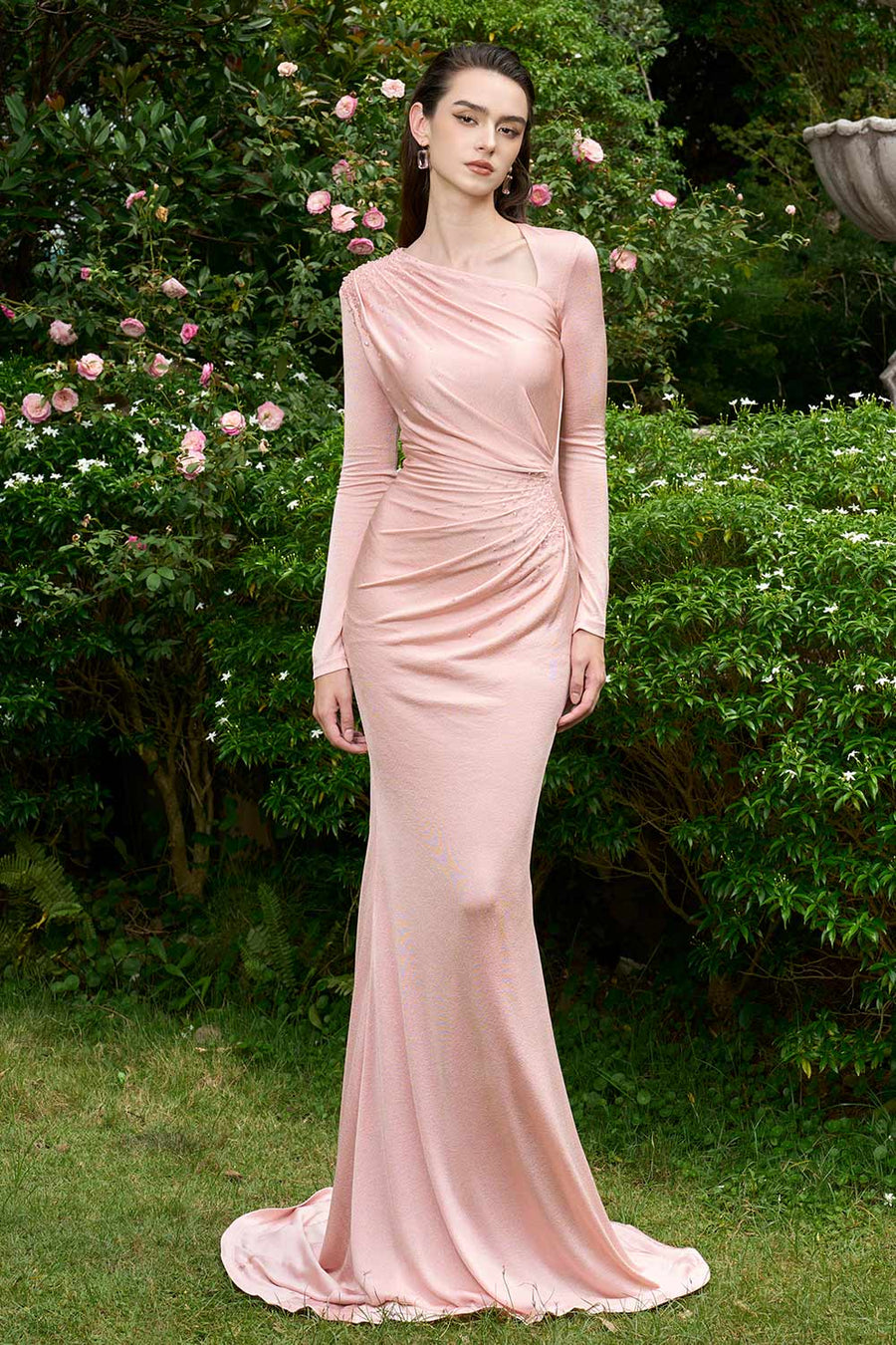 Alaina Mermaid Diagonal Neck Jersey Extra Long Length Dress Gown Dress I.H.F Atelier