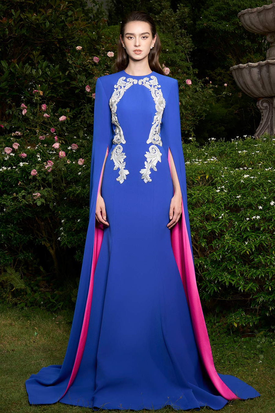 Ashlynn Mermaid Hanging Sleeved Silk Crepe Extra Long Length Dress Gown Dress I.H.F Atelier