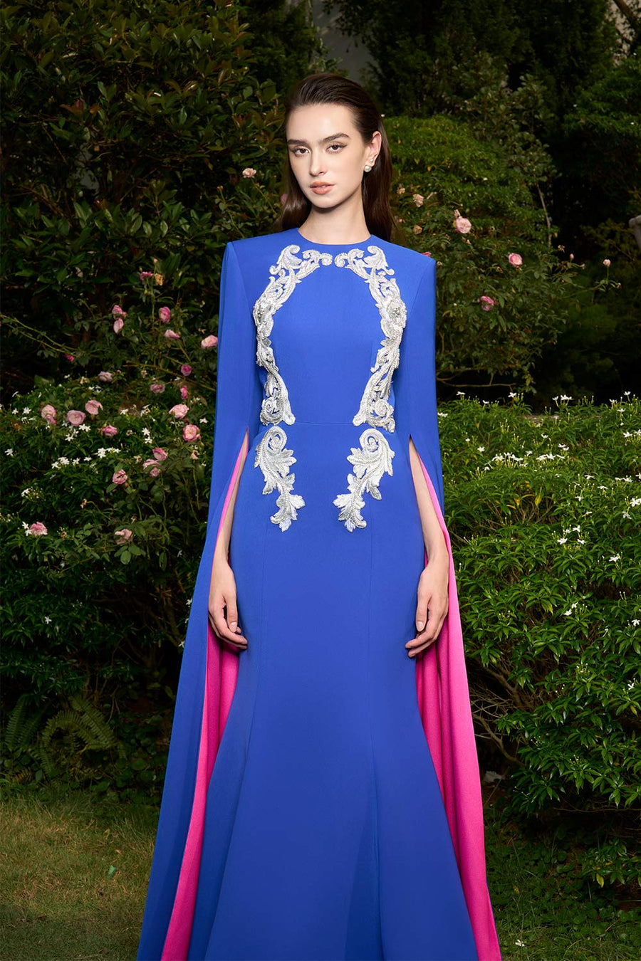 Ashlynn Mermaid Hanging Sleeved Silk Crepe Extra Long Length Dress Gown Dress I.H.F Atelier