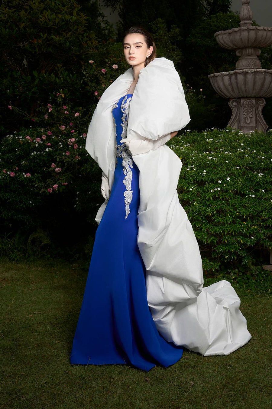 Brooke Mermaid Straight Across Neck Crepe Floor Length Dress Gown Dress I.H.F Atelier