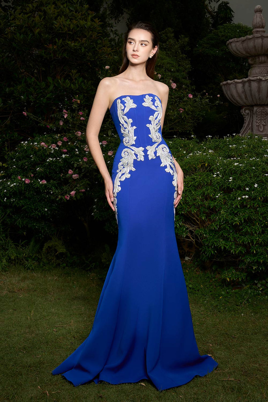 Brooke Mermaid Straight Across Neck Crepe Floor Length Dress Gown Dress I.H.F Atelier