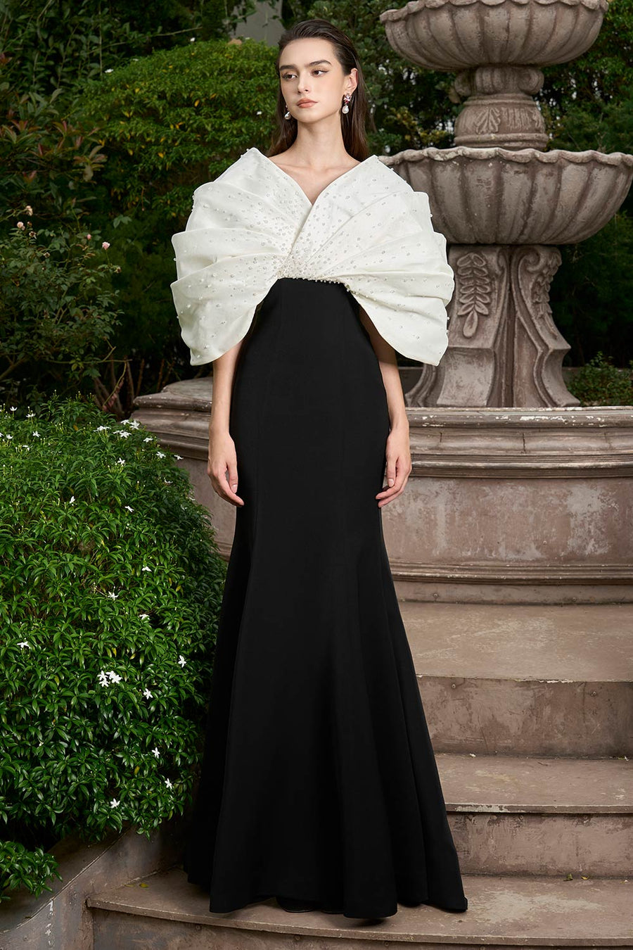 Melina Mermaid Draped Crepe Floor Length Dress Gown Dress I.H.F Atelier