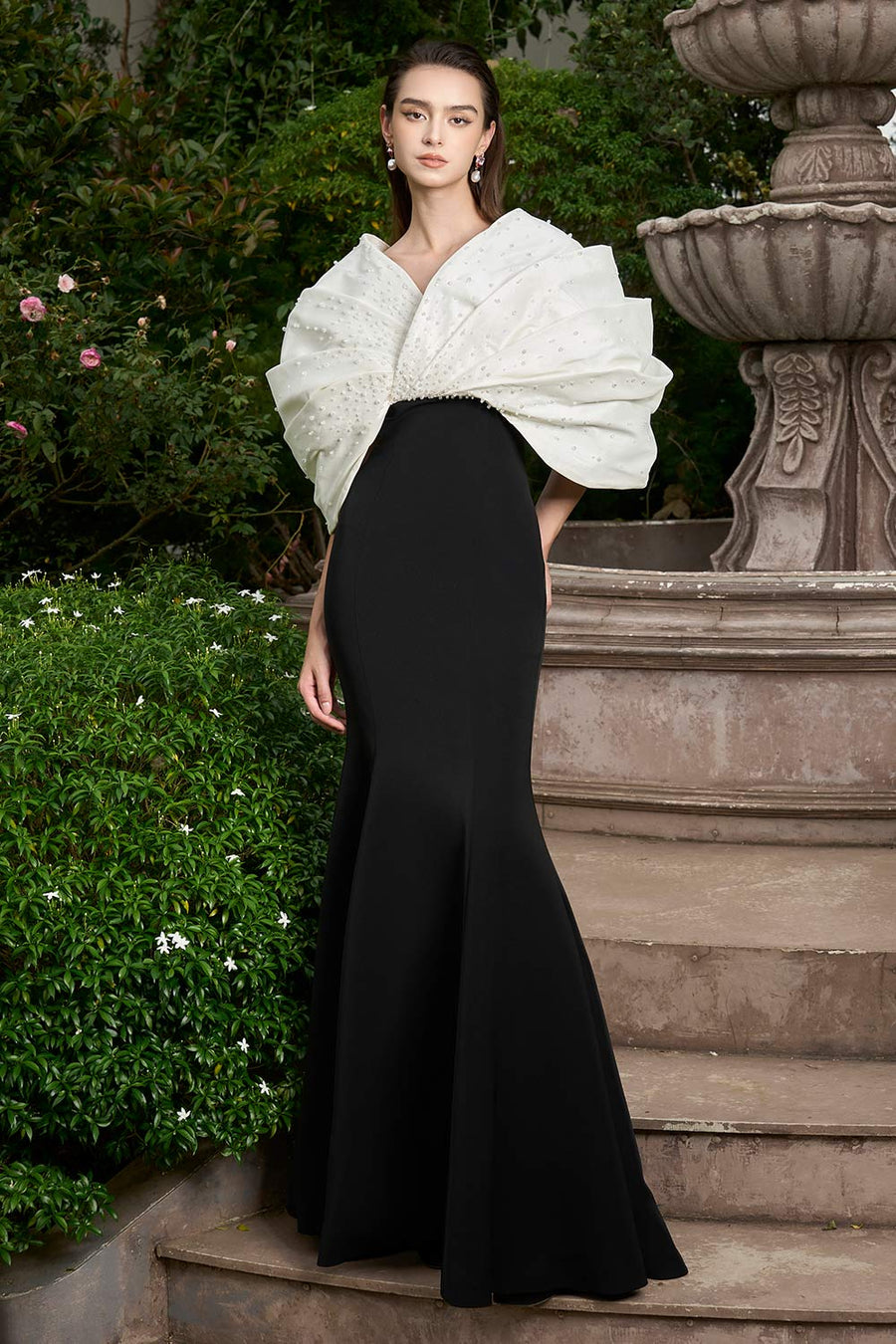 Melina Mermaid Draped Crepe Floor Length Dress Gown Dress I.H.F Atelier