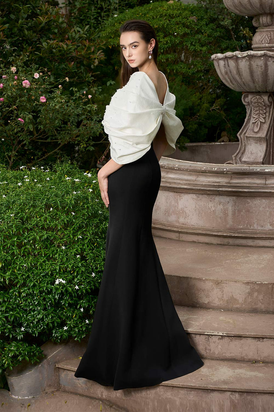 Melina Mermaid Draped Crepe Floor Length Dress Gown Dress I.H.F Atelier