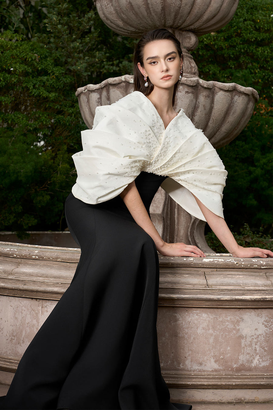Melina Mermaid Draped Crepe Floor Length Dress Gown Dress I.H.F Atelier