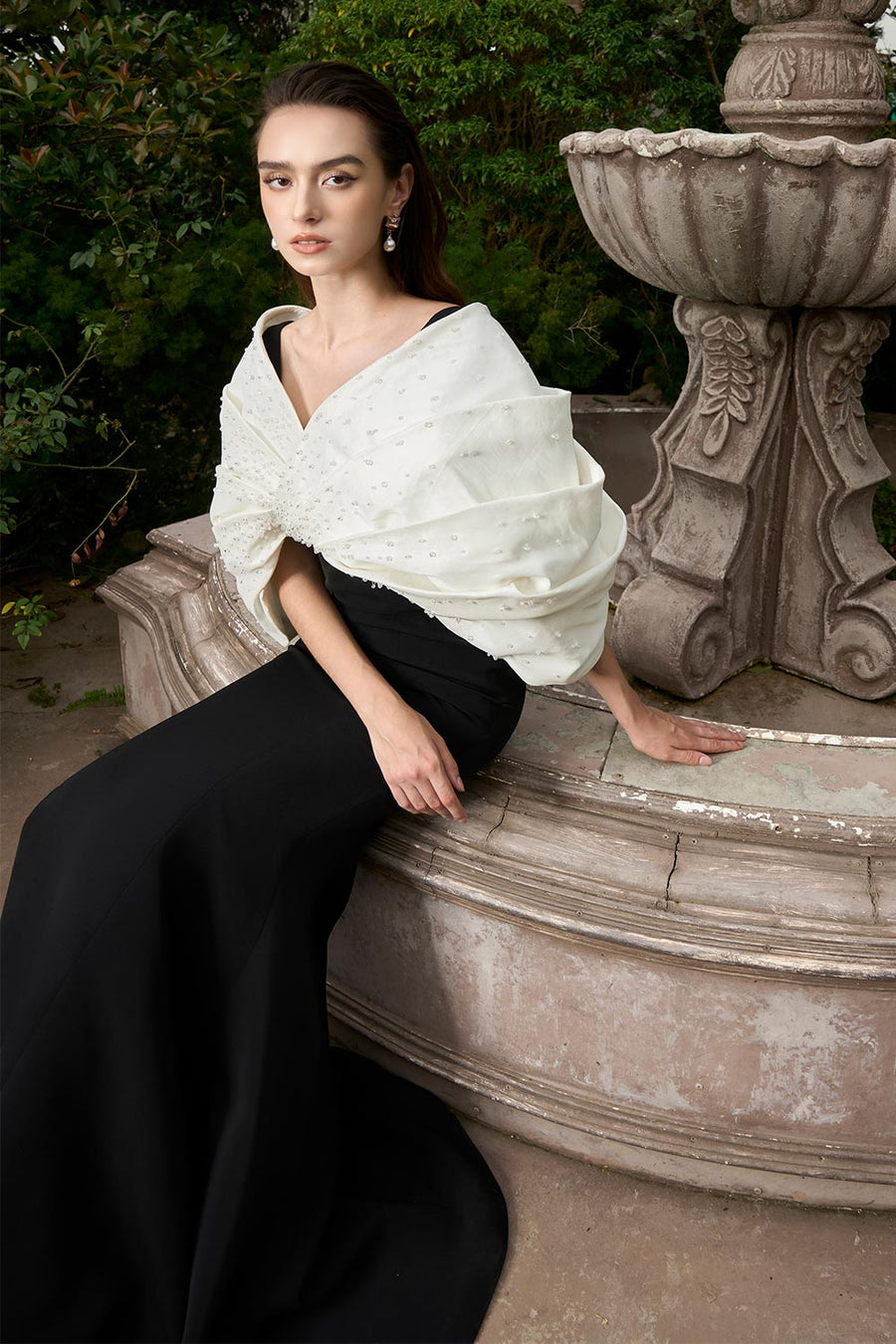 Melina Mermaid Draped Crepe Floor Length Dress Gown Dress I.H.F Atelier