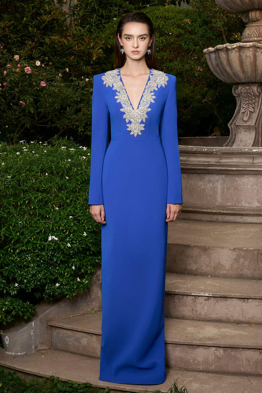 Vanessa Sheath Plunge Neck Crepe Floor Length Dress Gown Dress I.H.F Atelier