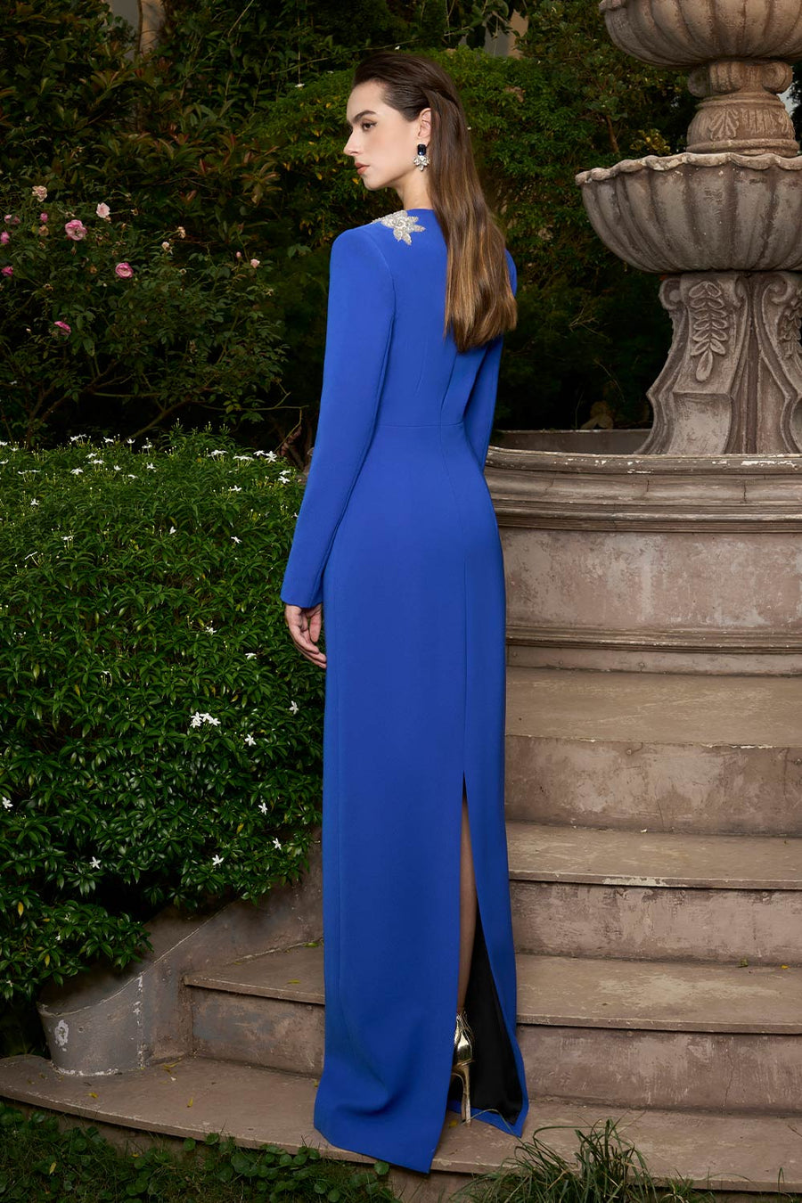 Vanessa Sheath Plunge Neck Crepe Floor Length Dress Gown Dress I.H.F Atelier