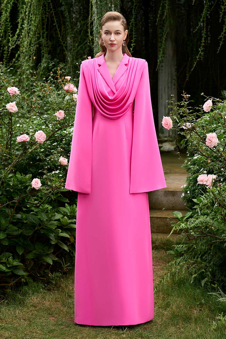 Margaret A-line Notch Lapel Silk Crepe Floor Length Dress Gown Dress I.H.F Atelier