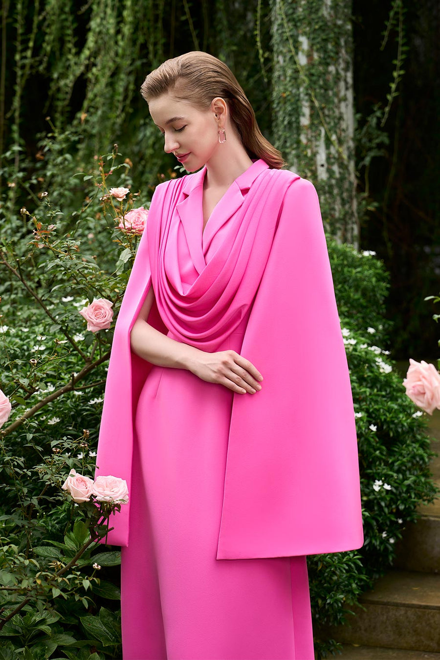 Margaret A-line Notch Lapel Silk Crepe Floor Length Dress Gown Dress I.H.F Atelier