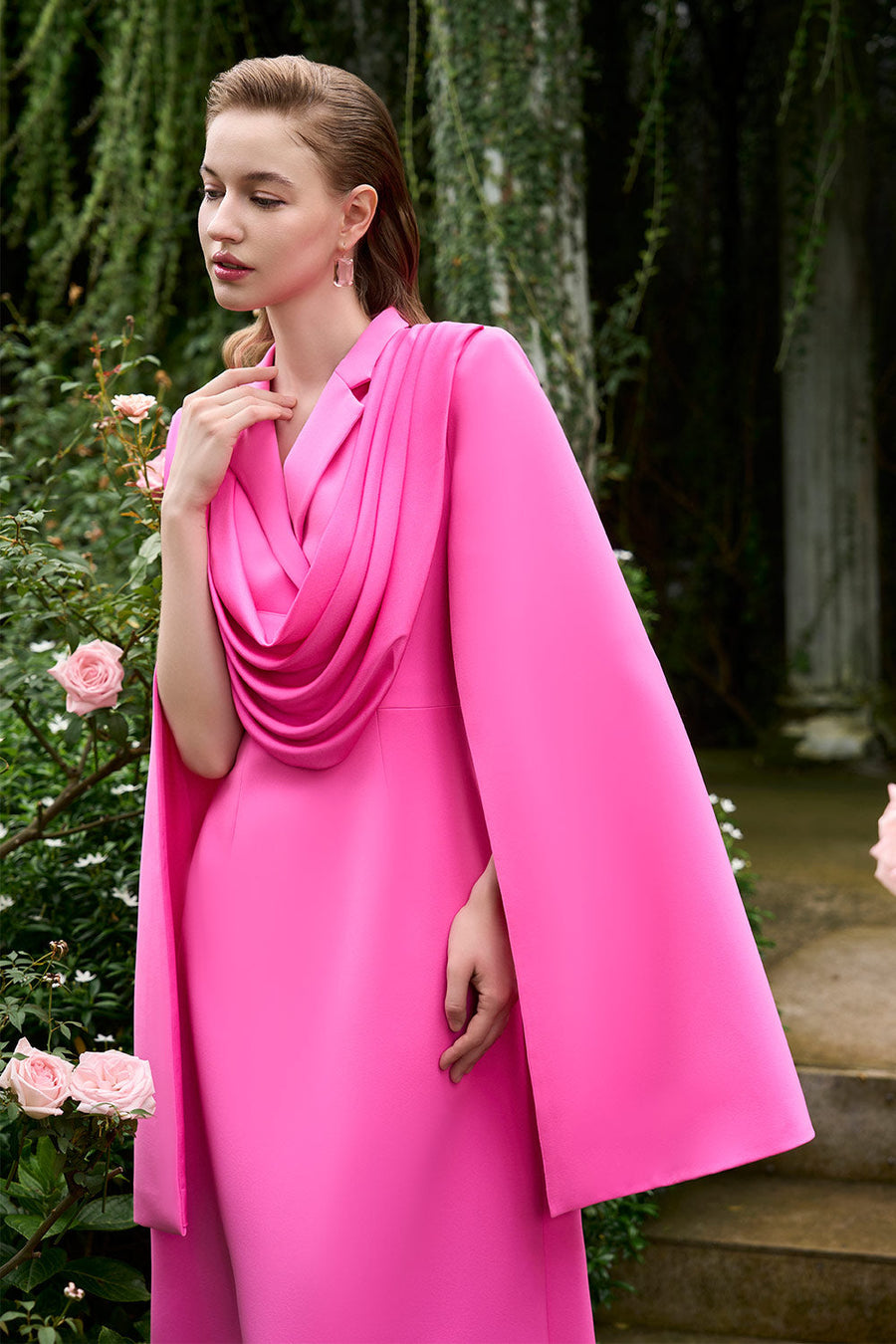 Margaret A-line Notch Lapel Silk Crepe Floor Length Dress Gown Dress I.H.F Atelier