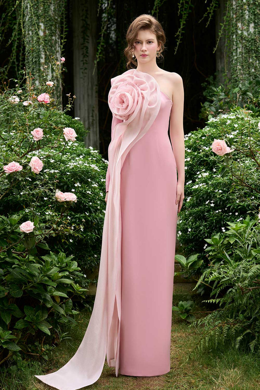 Micah Sheath Flower Applique Silk Crepe Floor Length Dress Gown Dress I.H.F Atelier