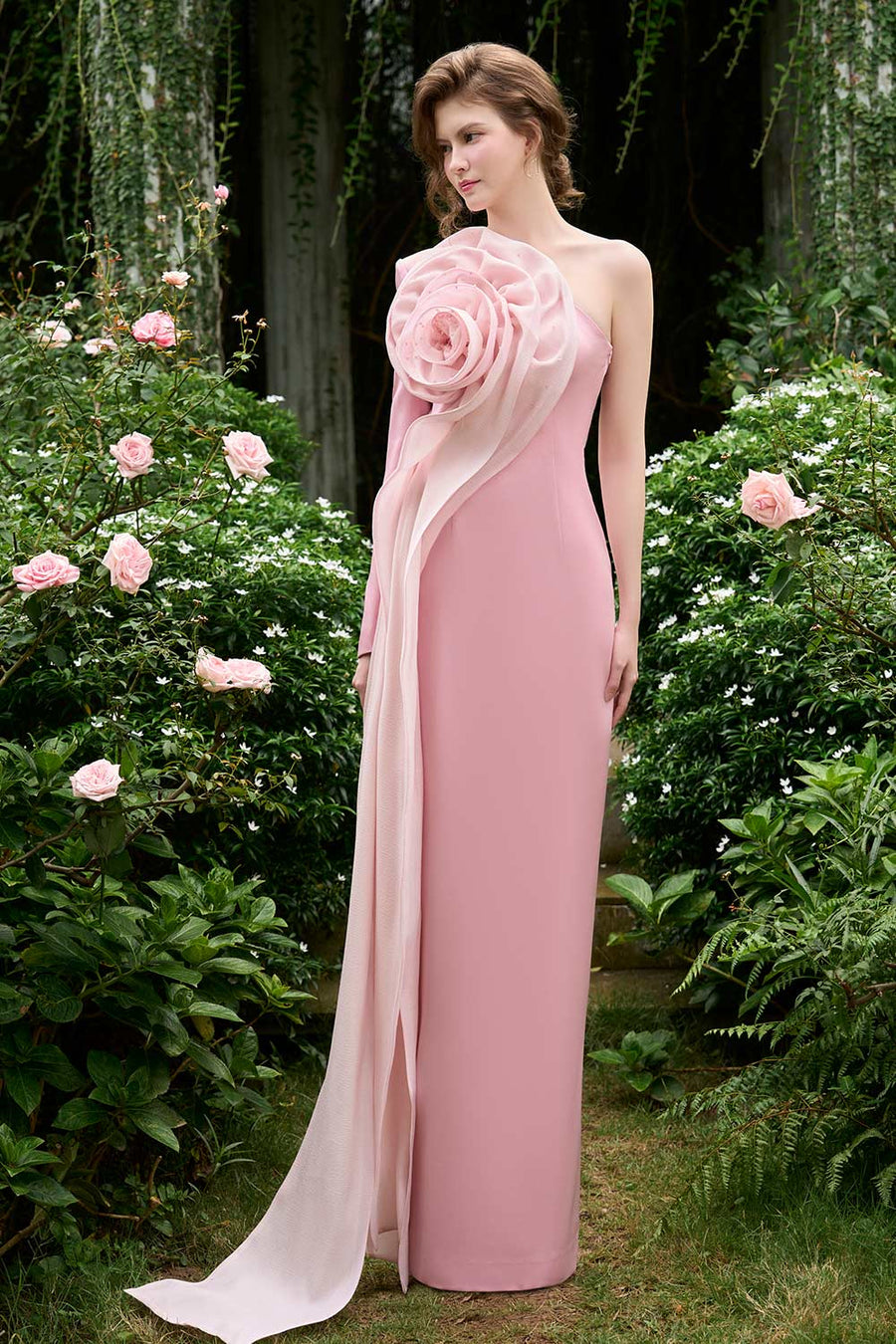 Micah Sheath Flower Applique Silk Crepe Floor Length Dress Gown Dress I.H.F Atelier
