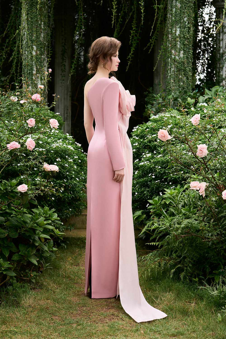 Micah Sheath Flower Applique Silk Crepe Floor Length Dress Gown Dress I.H.F Atelier