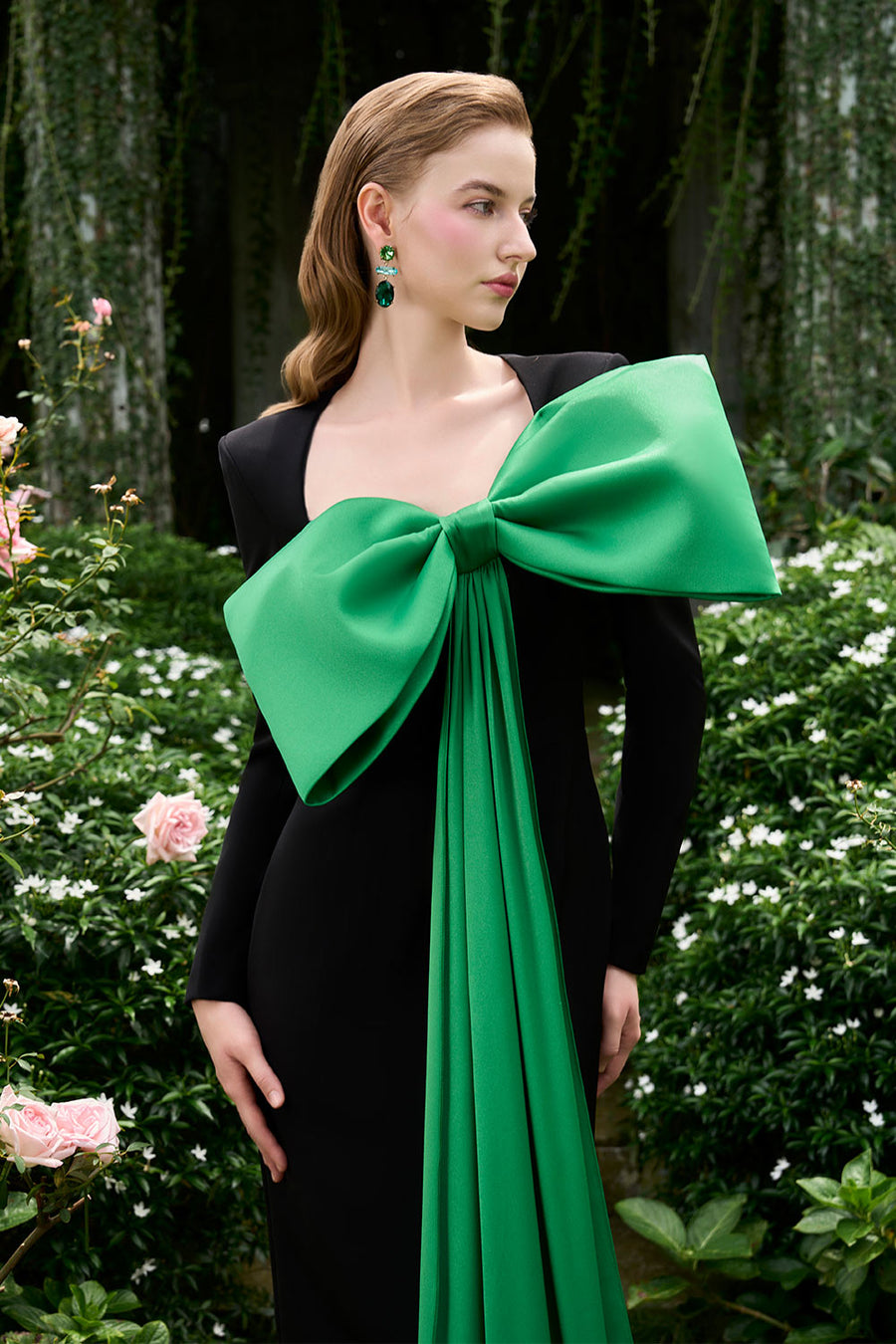 Khloe Sheath Bow Silk Crepe Floor Length Dress Gown Dress I.H.F Atelier