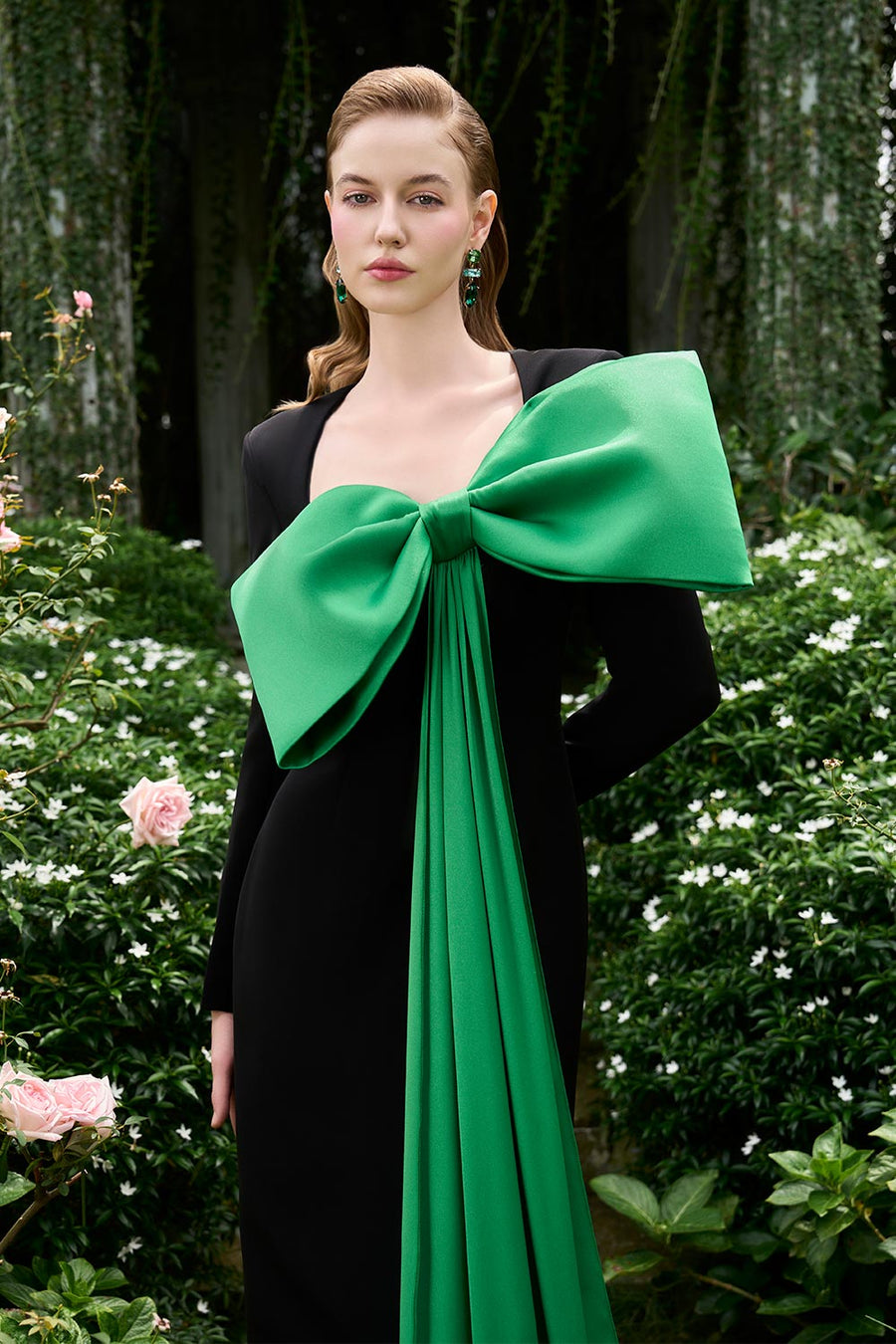 Khloe Sheath Bow Silk Crepe Floor Length Dress Gown Dress I.H.F Atelier