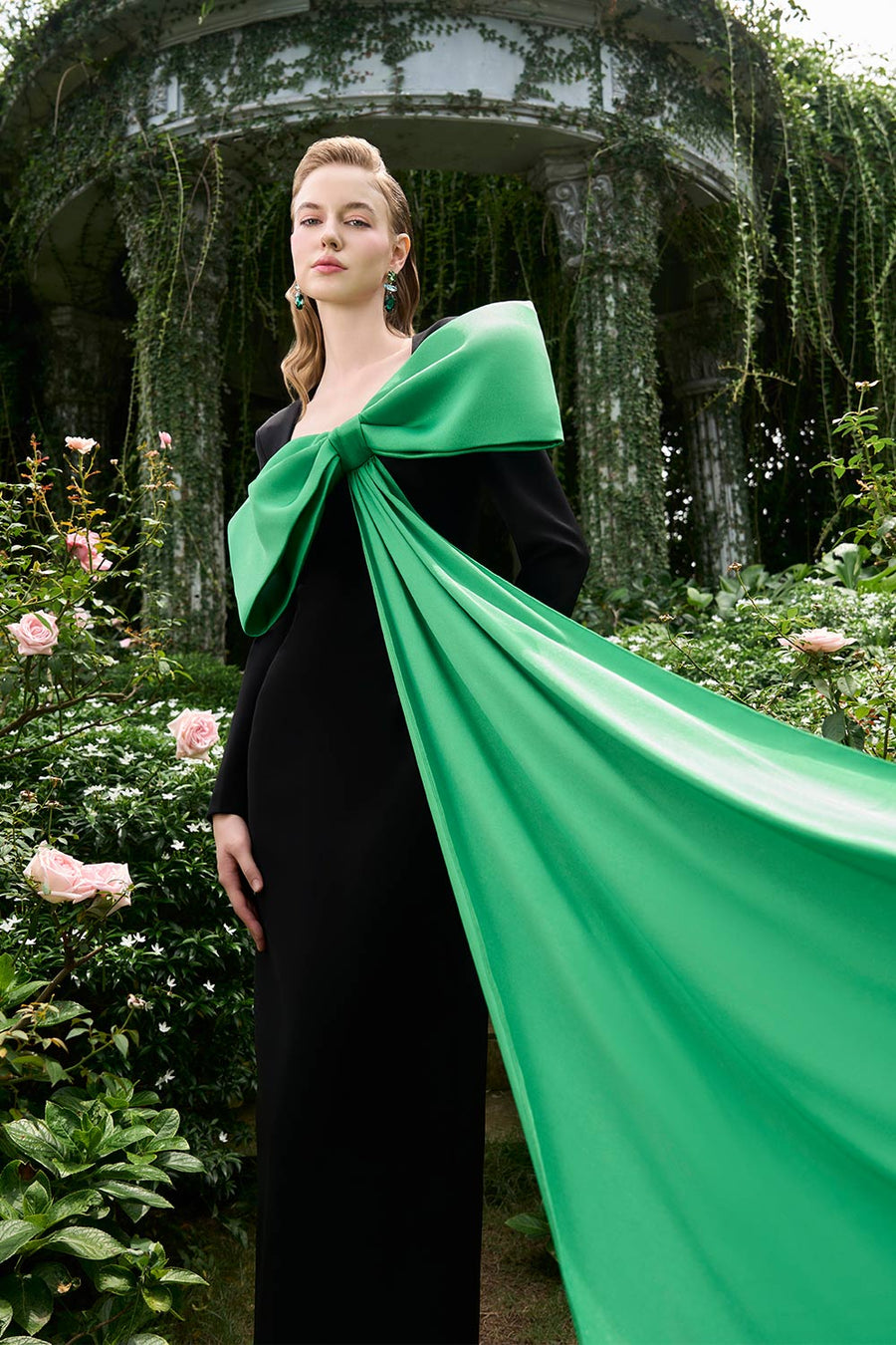 Khloe Sheath Bow Silk Crepe Floor Length Dress Gown Dress I.H.F Atelier