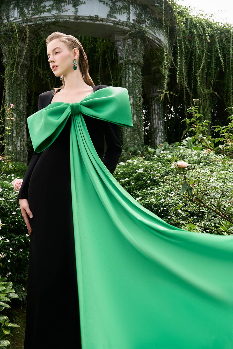 Khloe Sheath Bow Silk Crepe Floor Length Dress Gown Dress I.H.F Atelier