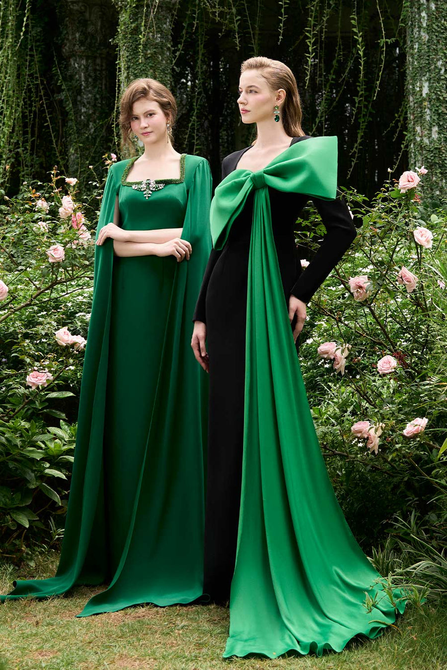 Samara Sheath Cape Sleeved Crepe Floor Length Dress Gown Dress I.H.F Atelier