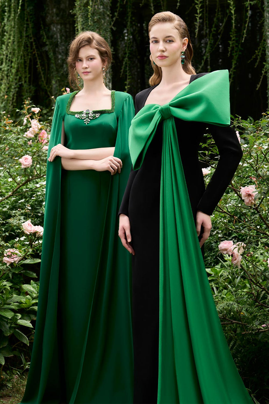 Samara Sheath Cape Sleeved Crepe Floor Length Dress Gown Dress I.H.F Atelier