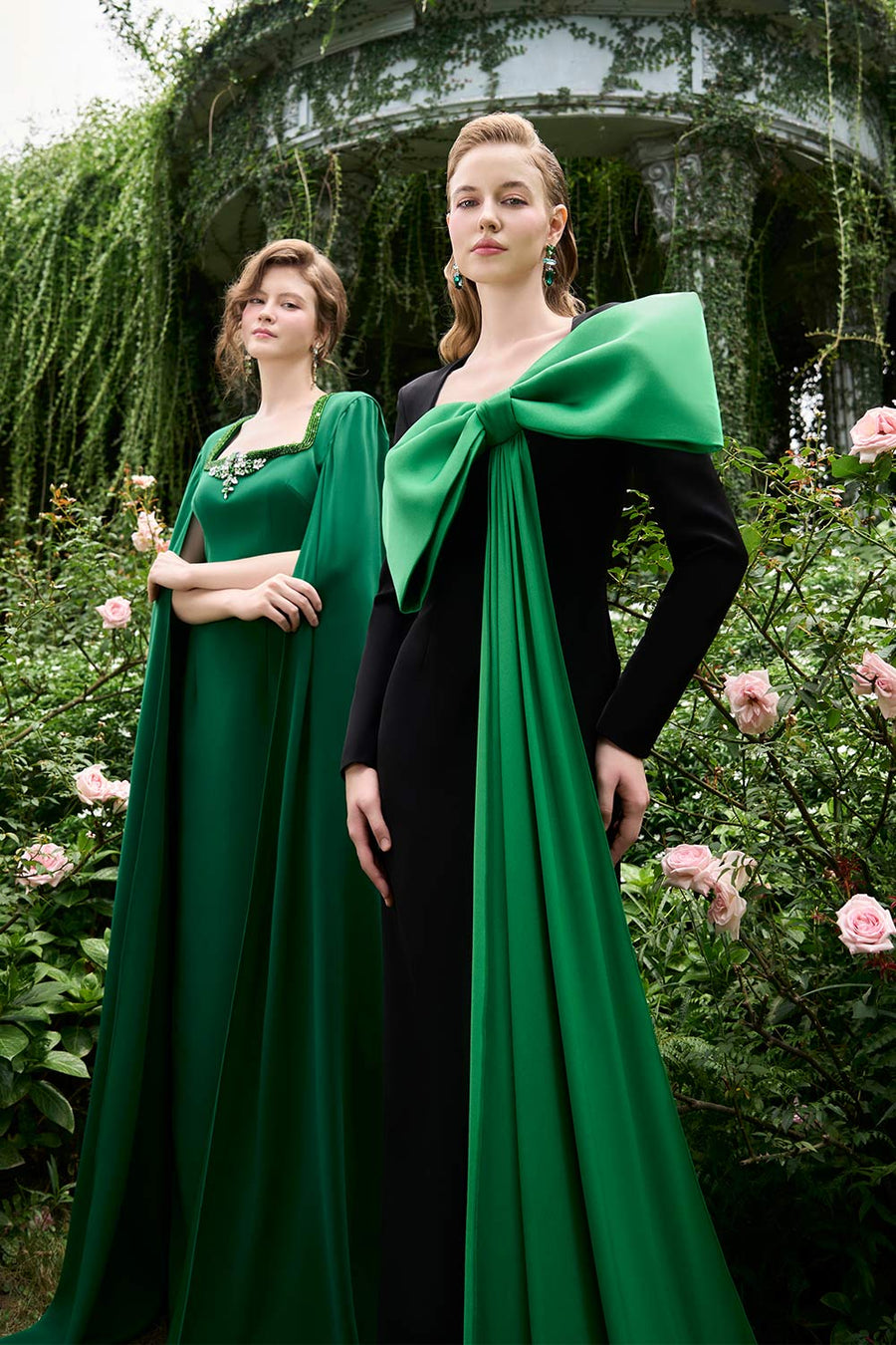 Samara Sheath Cape Sleeved Crepe Floor Length Dress Gown Dress I.H.F Atelier