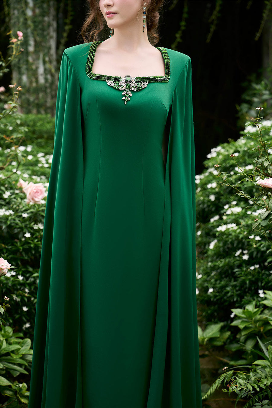 Samara Sheath Cape Sleeved Crepe Floor Length Dress Gown Dress I.H.F Atelier