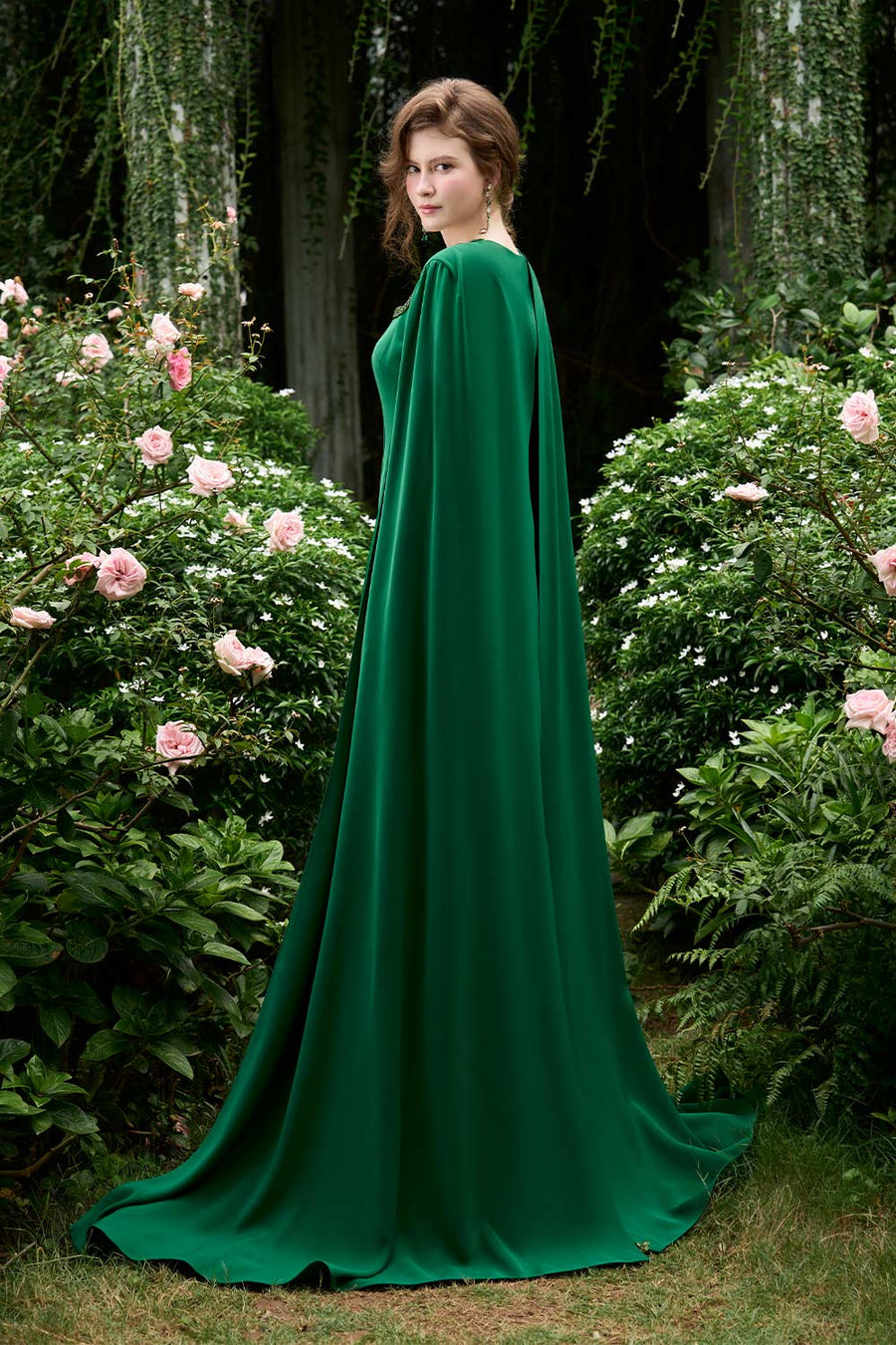 Samara Sheath Cape Sleeved Crepe Floor Length Dress Gown Dress I.H.F Atelier