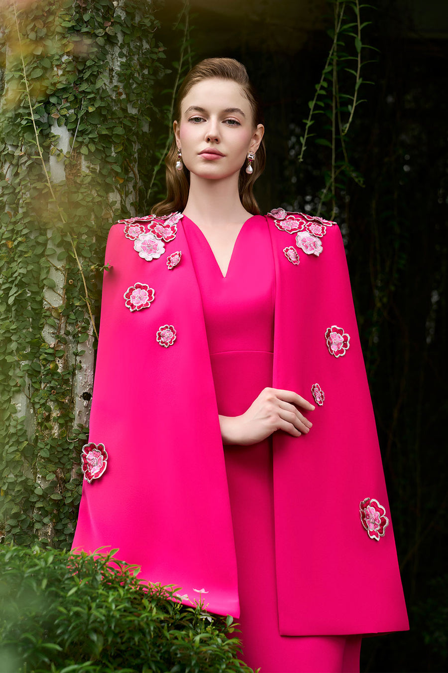 Anne Sheath Cape Sleeved Crepe Floor Length Dress Gown Dress I.H.F Atelier