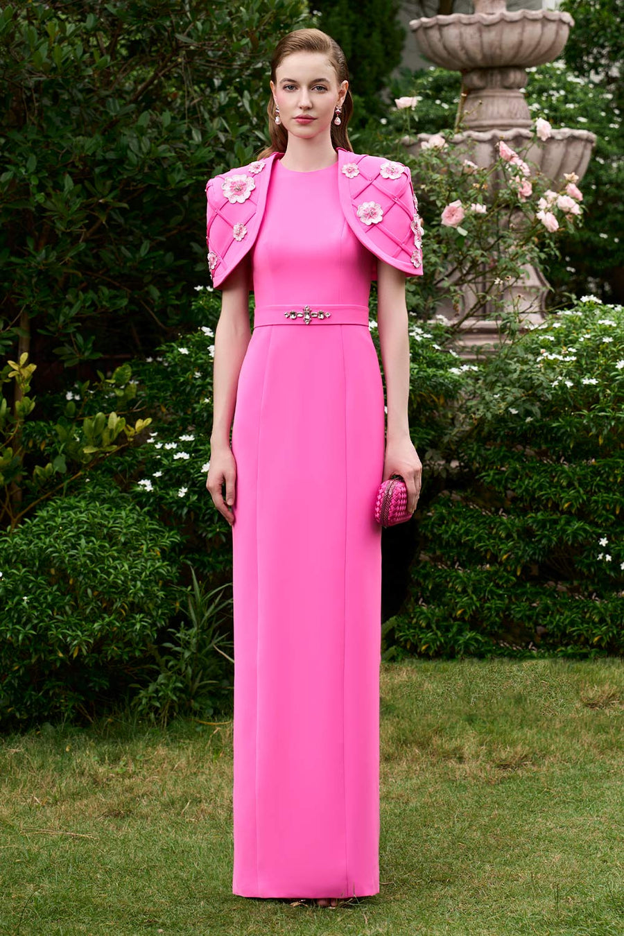 Kaydence Sheath Cape Shoulder Silk Crepe Floor Length Dress Gown Dress I.H.F Atelier