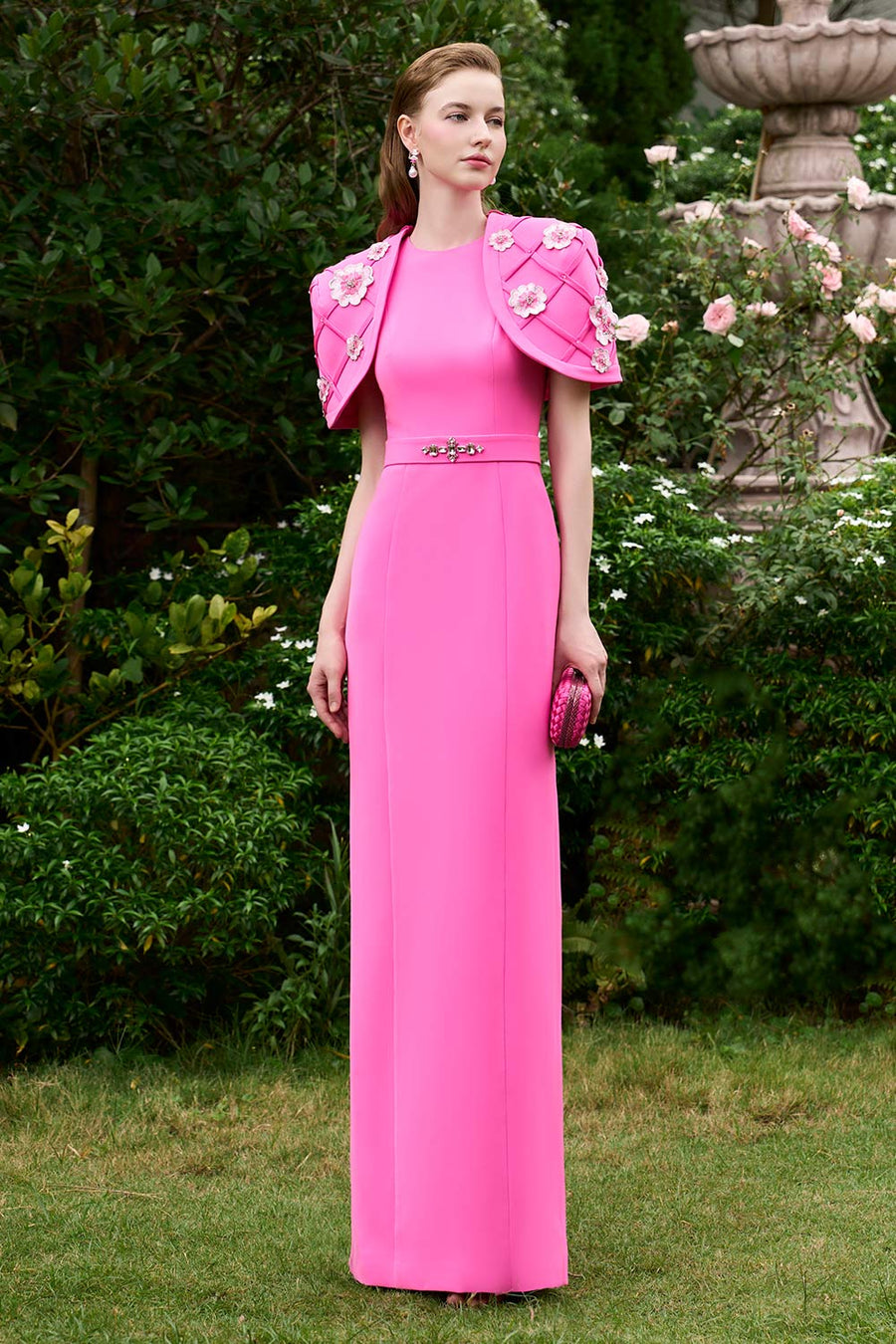 Kaydence Sheath Cape Shoulder Silk Crepe Floor Length Dress Gown Dress I.H.F Atelier