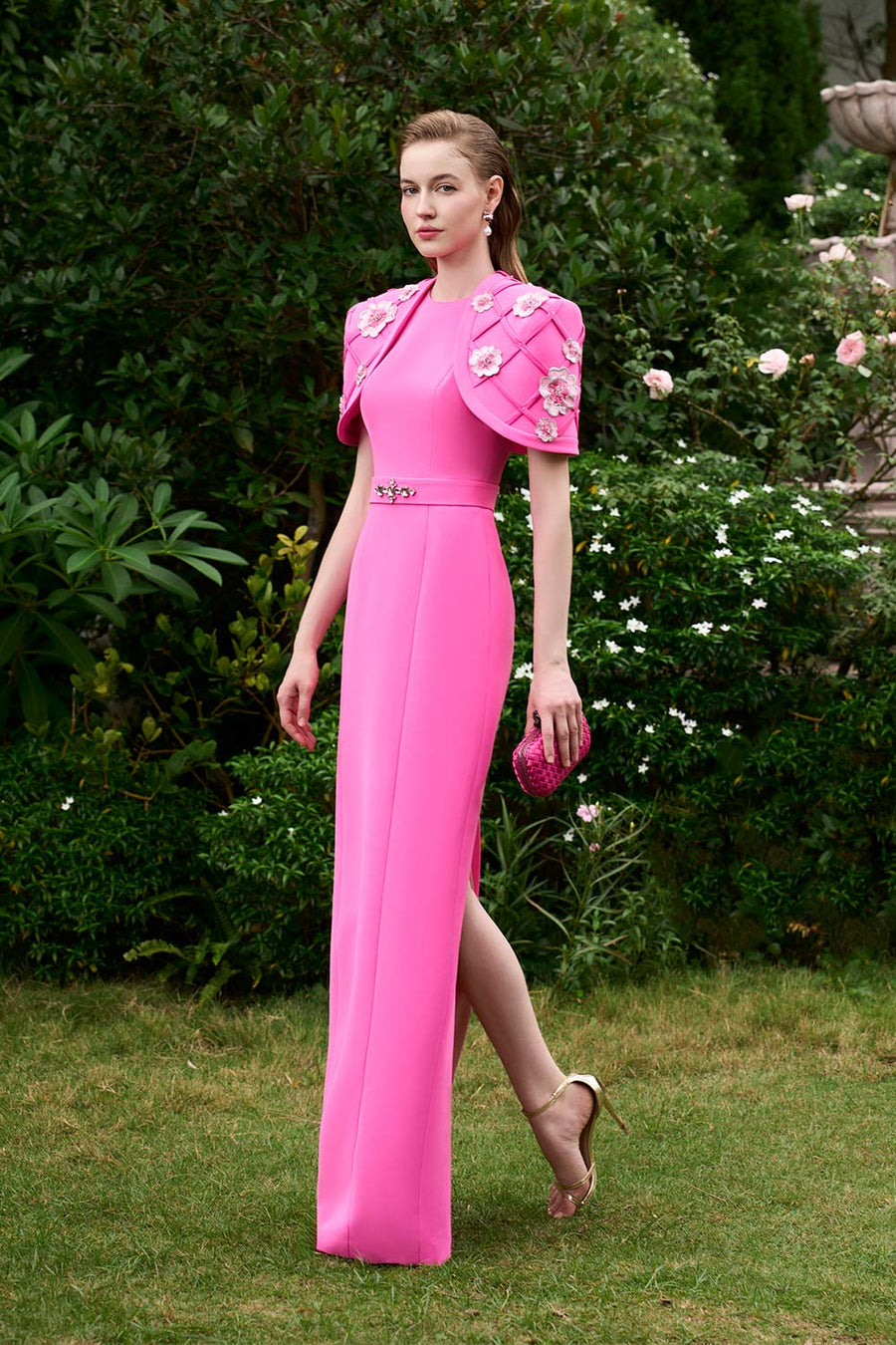 Kaydence Sheath Cape Shoulder Silk Crepe Floor Length Dress Gown Dress I.H.F Atelier