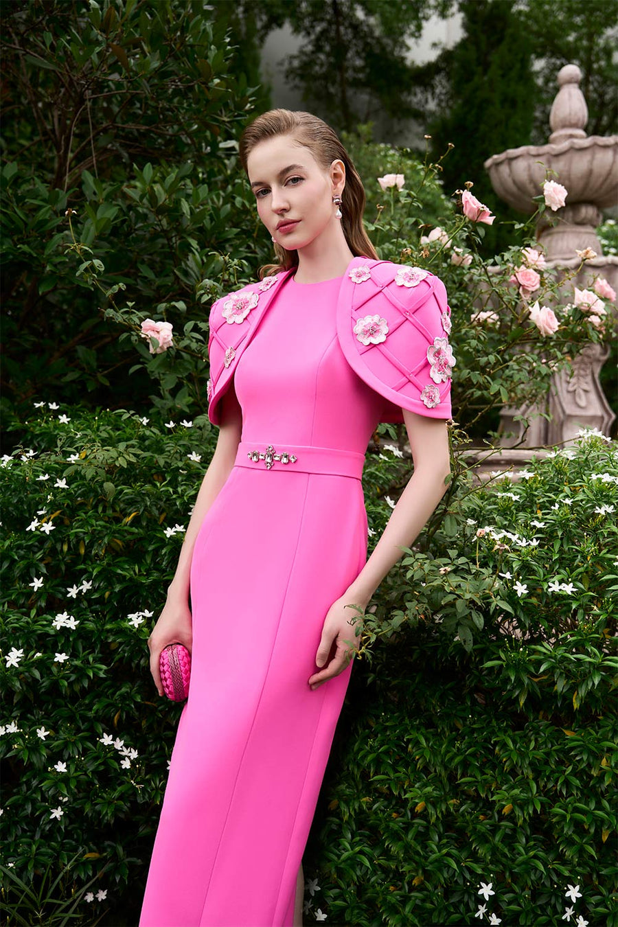 Kaydence Sheath Cape Shoulder Silk Crepe Floor Length Dress Gown Dress I.H.F Atelier